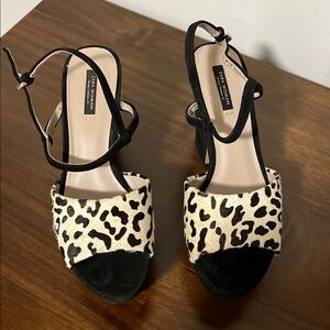 ZARA Black and Cream Leopard Print Women's Sandals